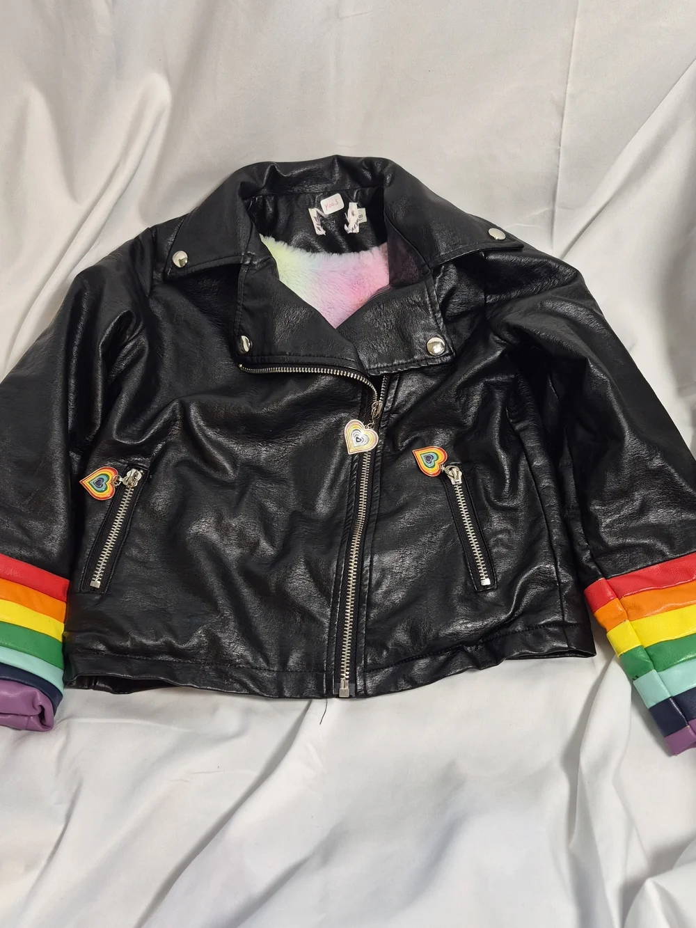 Lola + The Boys Rainbow Rhinestone Heart Biker Jacket 6/7 Great Christmas Gift!